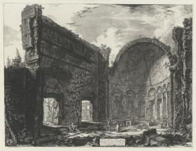 Überreste eines Saales des Castro Pretorio in der Villa Hadrians in Tivoli (aus: Vedute di Roma)