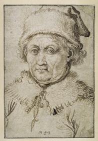 Brustbild eines alten Mannes mit Pelzkragen und Pelzmütze