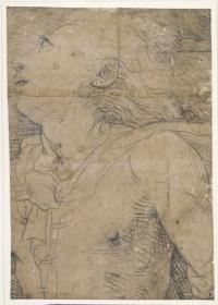 Aufblickender Jüngling, (Halbfigur), Fragment eines Kartons?