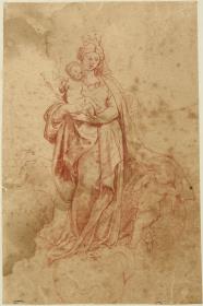 Madonna mit Kind auf der Weltkugel von zwei Putten begleitet