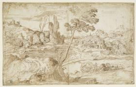 Flußlandschaft mit Hirten und Herde