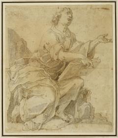 Sitzende männliche Figur mit Buch (Hl. Johannes auf Patmos)