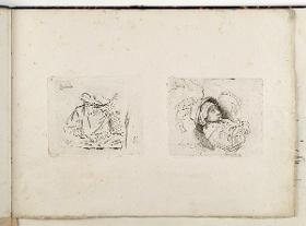 Schreibender Mann mit Barett / Schlafendes Kind. in: Recueil de differents sujets d’étude gravé d’après les dessins de Rembrandt par D. Laurentz