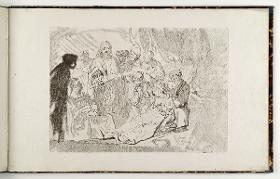 Gruppe um eine sterbende Frau. in: Recueil de differents sujets d’étude gravé d’après les dessins de Rembrandt par D. Laurentz