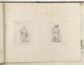 Alter Mann am Stock gehend / Alter Mann am Stock gehend. in: Recueil de differents sujets d’étude gravé d’après les dessins de Rembrandt par D. Laurentz
