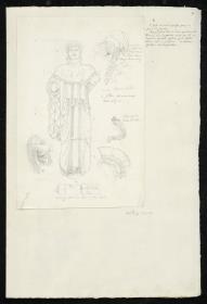 Aegineten-Skizzen: Statue der Athena des Westgiebels, Details