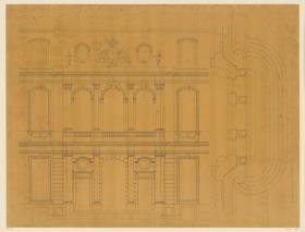 Schloss Wilhelmstal bei Kassel, Aufriss, rechs Detail Treppenanlage