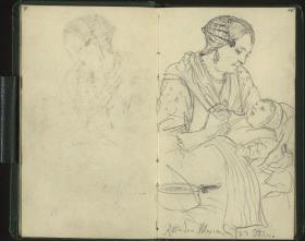 Frau ein Kleinkind fütternd, im Museum in Rotterdam