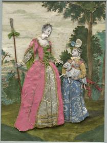 Kulissenschnitt: Dame und Mädchen mit Lamm