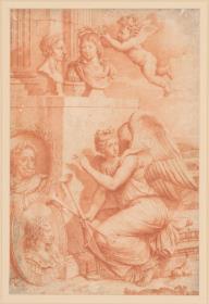 Entwurf für eine Buchillustration / Vorlage zum Titelkupfer" Paralléle de LÁrchitecture", Paris 1666, hg. von Roland/ Fréart de Chambray