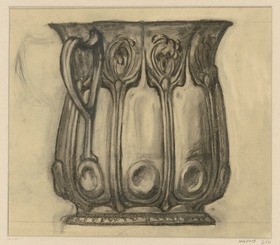 Entwurf vmtl. für einen Übertopf bzw. Blumenvase mit Rippen- und Noppendekor