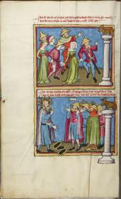 Toggenburg-Bibel. Der Tanz ums Goldene Kalb. Moses zerbricht die Gesetzestafeln