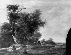 Waldige Landschaft mit Herde