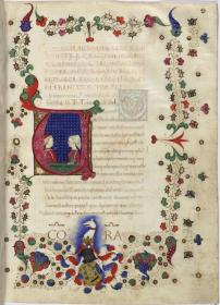 Francesco petrarca, Sonetti, col expositione di Francesco Philelfo. Titelseite mit Bildnis der Brautleute Corrado da Fogliano und Gabriella Gonzaga