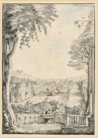 "Ansicht einer Parklandschaft mit Villen (Villa Mattei)"