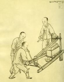 Mönchen beim Ölherstellen mit der Press (즁이기름짜는모양 chyung i kirŭm tchanŭn moyang)