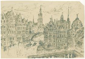 Stadtbild mit Fluss und Brücke, Bl. 11