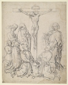 Kreuzigung mit Maria, Maria Magdalena, Johannes dem Evangelisten und vier Stiftern