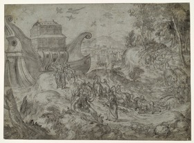 Die Tiere gehen in die Arche Noah