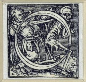 Initiale zu einem lateinischen Majuskel-Alphabet (sog. "Todesalphabet"): O