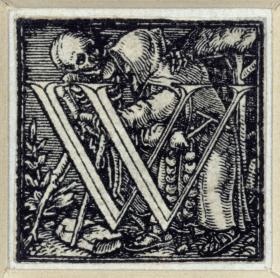 Initiale zu einem lateinischen Majuskel-Alphabet (sog. "Todesalphabet"): W