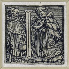 Initiale zu einem lateinischen Majuskel-Alphabet (sog. "Todesalphabet"): L