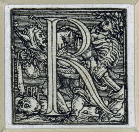 Initiale zu einem lateinischen Majuskel-Alphabet (sog. "Todesalphabet"): R