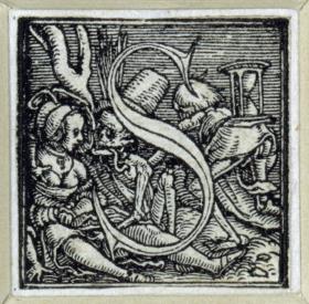 Initiale zu einem lateinischen Majuskel-Alphabet (sog. "Todesalphabet"): S
