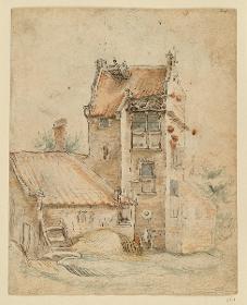 Ländliches Gebäude mit hohem Mittelbau (Skizzenbuchblatt)