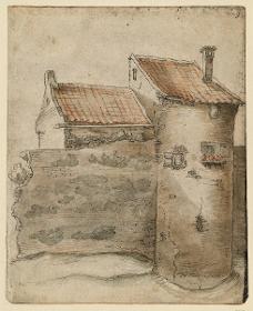 Ein Turm und Anbauten nahe dem Catharijntor in Utrecht (Skizzenbuchblatt)