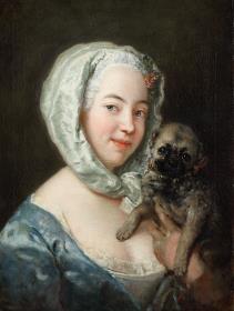 Marie de Rège, geb. Pesne mit einem Mopshund