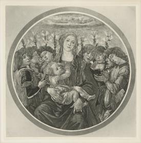Maria mit dem Kind und singenden Engeln mit Lilien (nach Sandro Botticelli, sogenannter Raczynski-Tondo der Berliner Gemäldegalerie)