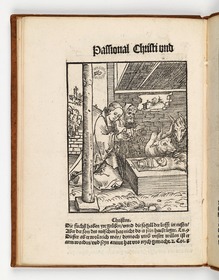Anbetung des Kindes durch Maria und Joseph. Martin Luther: Passional Christi und Antichristi. Johann Grünenberg: Wittenberg 1521