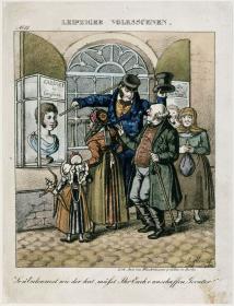 Bauern vor der Wachsbüste eines Friseurs. Aus: Leipziger Volksszenen