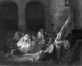 Wachtstube mit Soldaten und Frauen