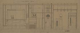 Darmstadt, Wohnhaus Olbrich, Erdgeschoss, Studio, Aufrisse der Ost Süd und Westwand