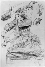 Heinrich von Kleist, Der zerbrochene Krug: Männliche figur, schwer träumend, Ärmel- und Händestudien