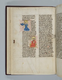 Blaue Krone neben der betenden Maria in Blau, Gottvater auf dem Thron