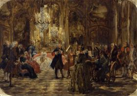 Flötenkonzert Friedrichs des Großen in Sanssouci. Skizze