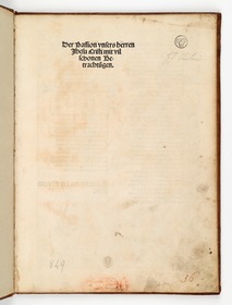 Titelblatt aus: "Der Passion unsers herren Ihesu Christi mit vil schonen Betrachtungen," o. O. o. J.