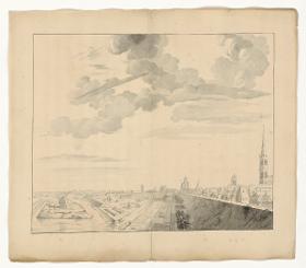 Ansicht der Stadt Wesel, Blick über die Stadtbefestigung auf Türme und Dächer der Stadt